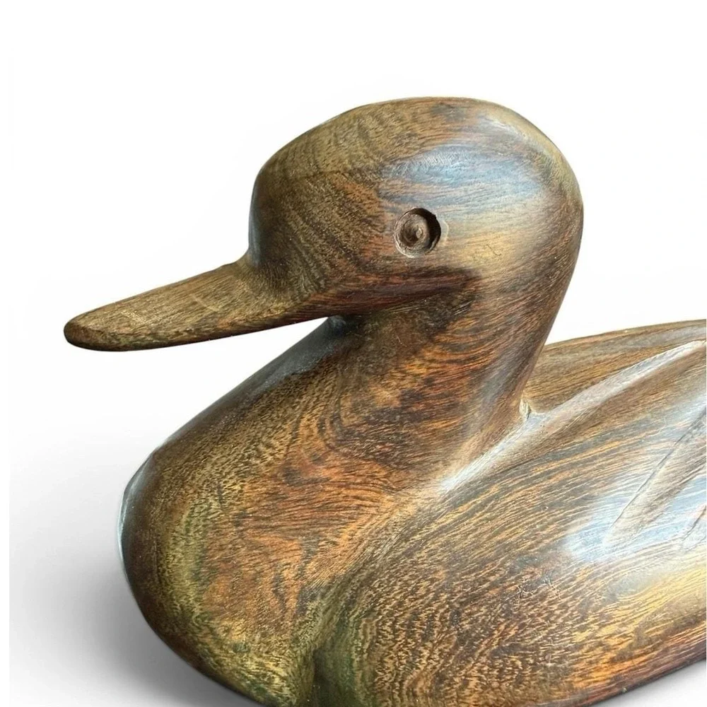 Vintage Decorative Duck Decoy‎ Hand-Carved Heavy Ironwood